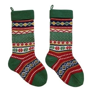 Fair Isle Wool Christmas Holiday Stockings - Set Of 2